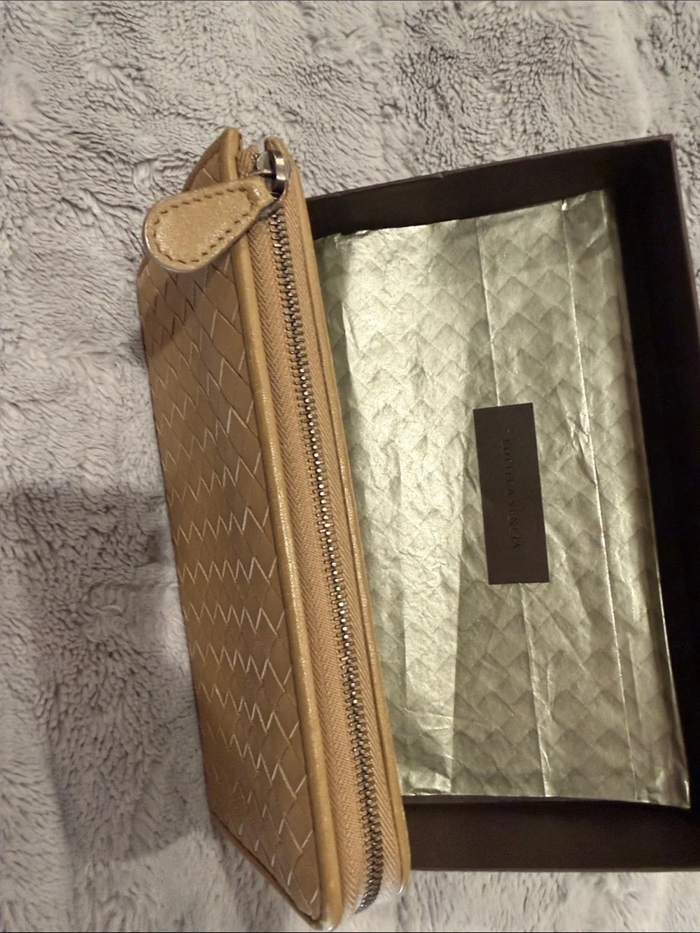 Bottega Veneta Tan Intrecciato Zip Wallet